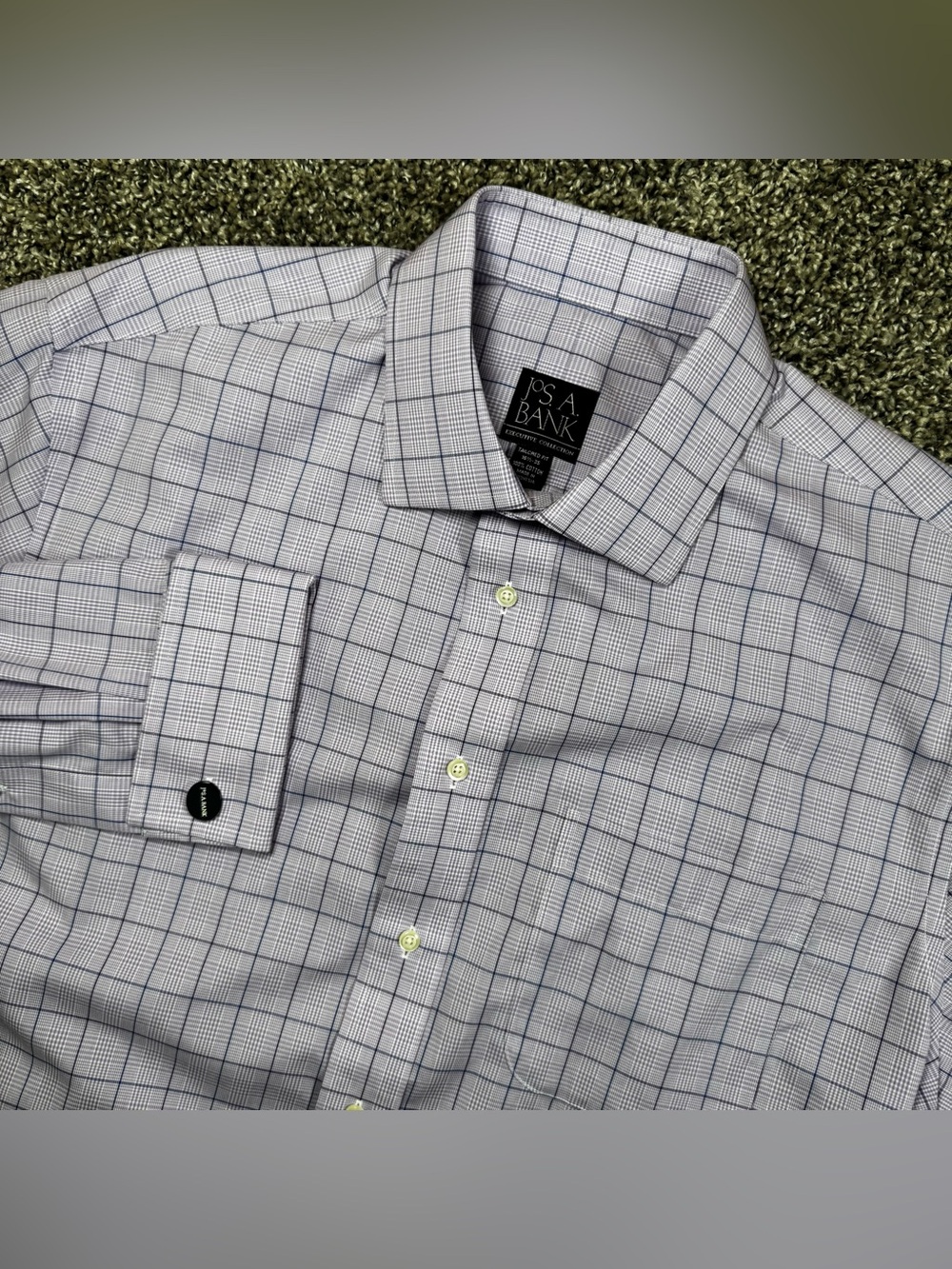 Jos A Bank Executive Mens 16.5 35 Tailored French Cuff Purple Plaid Dress Shirt